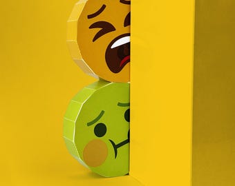 Emoji Papercraft Models, DIY Polygon Desk Decoration, Printable