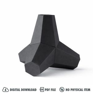 May include: A black, geometric, three-dimensional object with a complex, faceted design. The object has a central, upright structure with three outward-extending arms. The image includes the text "DIGITAL DOWNLOAD", "PDF FILE", and "NO PHYSICAL ITEM".