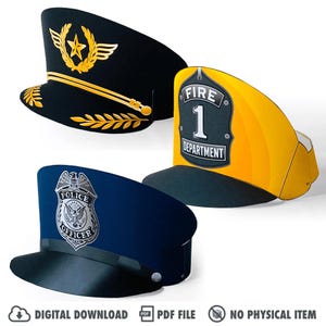 Printable Paper Police, Firefighter, Pilot Hats | Pretend Play (PDF Download)