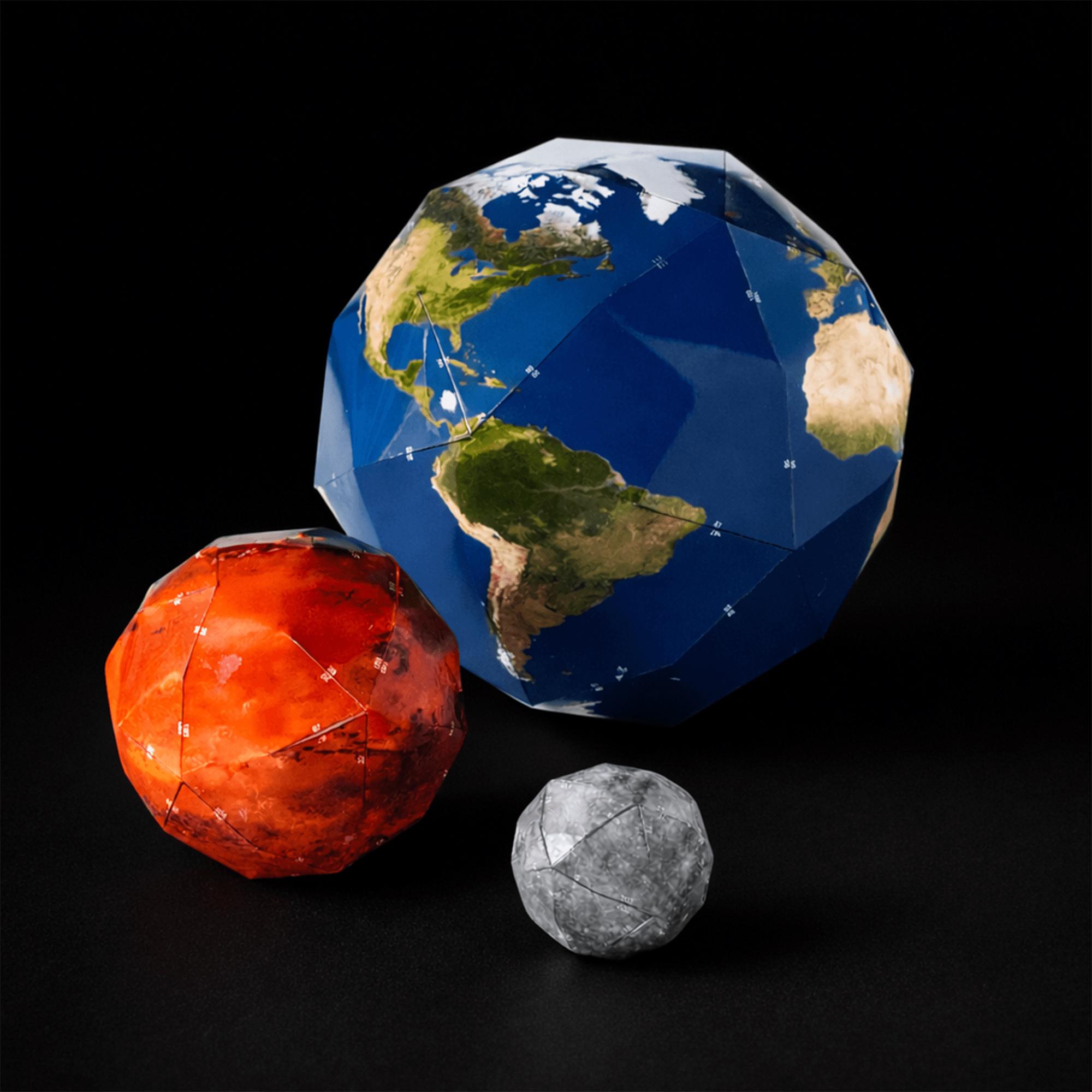 Earth Moon Mars Papercraft Set Low Poly Geodesic Spheres Scale Model ...