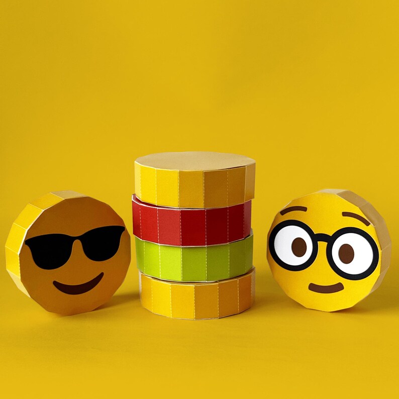 Emoji Papercraft Models, DIY Polygon Desk Decoration, Printable Emoticon Models, Digital Download image 7