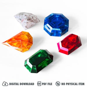 Printable 3D Paper Gemstone Crystals Set • Diamond, Emerald, Ruby, Sapphire (Digital Download)