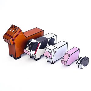 Farm Animal Nesting Papercraft – 3-in-1 Printable Kit | Cute DIY Farm Friends for Kids & Parents | Horse, Cow, Pig, Dog, Sheep