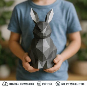 Conejito geométrico de papel: escultura poligonal 3D (patrón PDF)