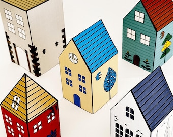 Colorful Paper House Model, Printable Village DIY Craft, Miniature House Decor (PDF Downloadable Template)