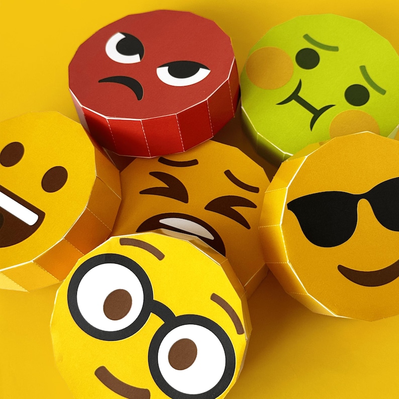 Emoji Papercraft Models, DIY Polygon Desk Decoration, Printable Emoticon Models, Digital Download image 1