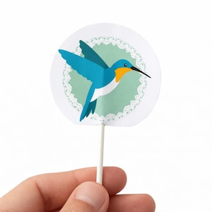 Adorno interactivo para tartas con forma de colibrí, animación de alas móviles (PDF de descarga digital)