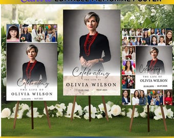 30 Funeral Photo Collage Sign Set Templates, Funeral Welcome Sign Template, Celebration of Life, In Loving Memory, Memorial Poster Drag Drop