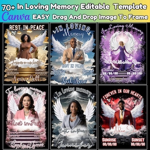 70+ In Loving Memory Design Canva Editable Bundle, Memorial &Funeral Bundle,70Different Heaven Background Template,Drag and drop your image