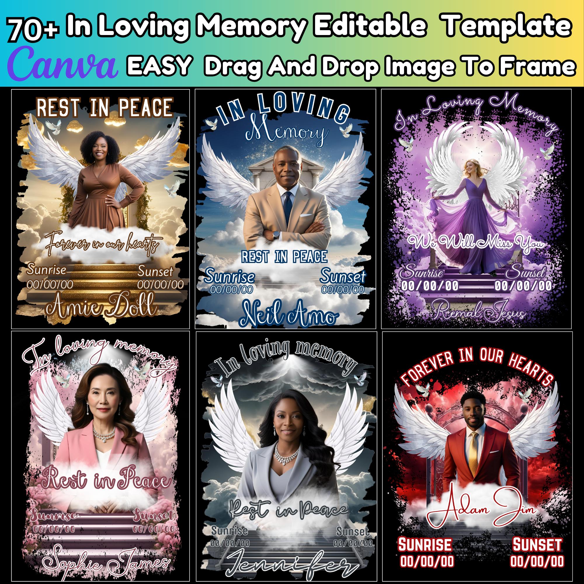 70+ In Loving Memory Design Canva Editable Bundle, Memorial &Funeral Bundle,70 Different Heaven Background Template,Drag and drop your image
