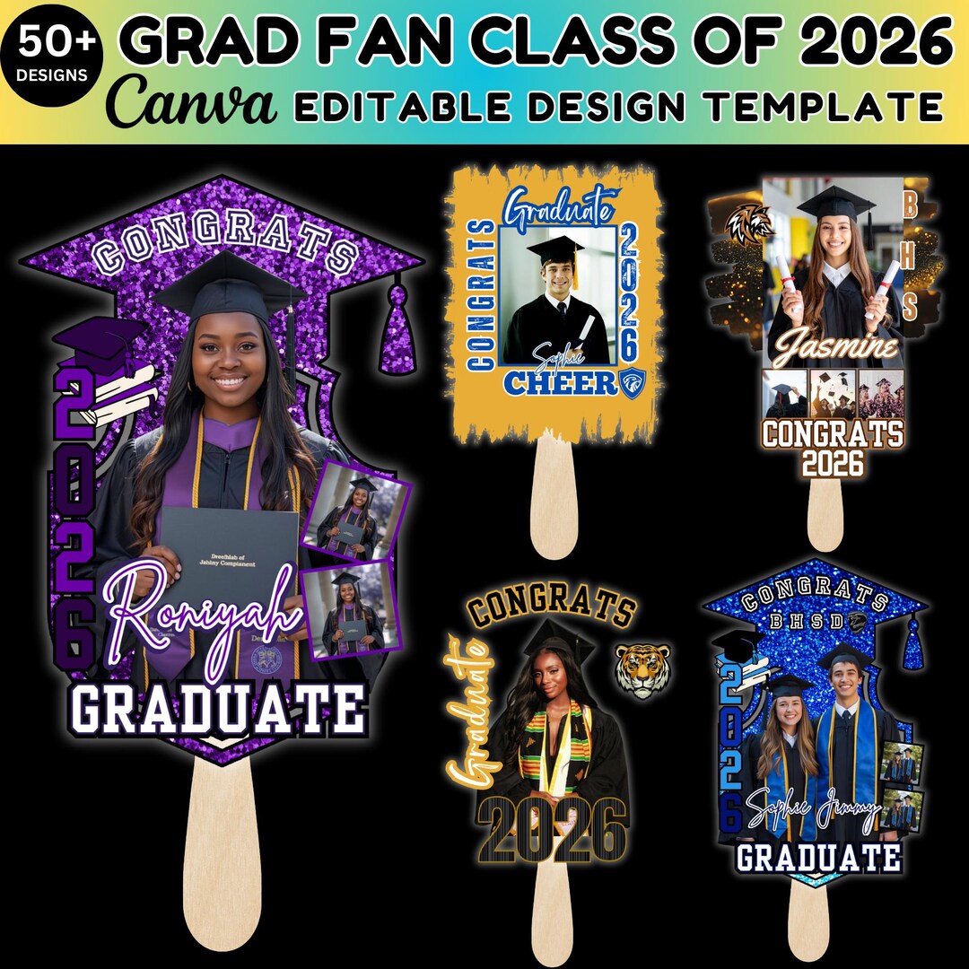 Grad Fan Canva Editable Template, Class of 2026 Graduation Paddle,50 ...