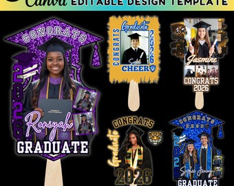 Grad Fan Canva Editable Template, Class of 2026 Graduation Paddle,50+ Editable Graduation Fan, Graduation Sign, Graduate Fans Senior 2026