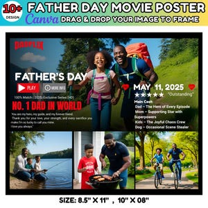 10+ Dadflix Father day Canva Template Bundle, Happy Father's Day Template, Dadflix Movie Photo Collage, Gift For Grandpa, Father's Day Gift