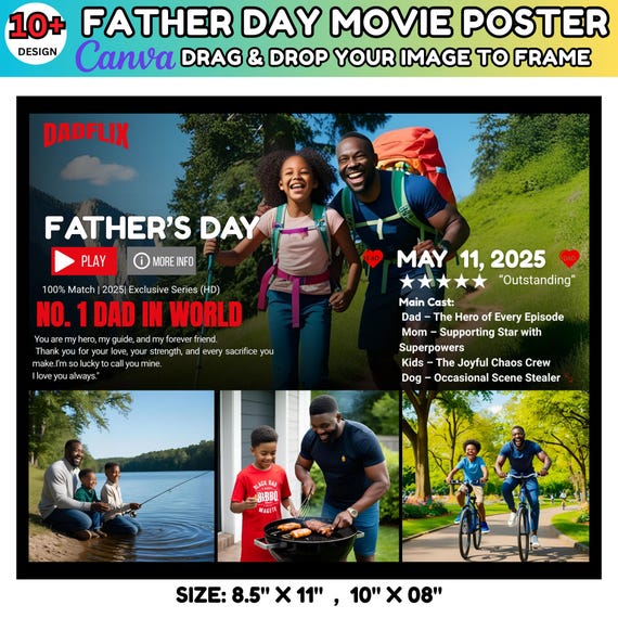 10+ Dadflix Father day Canva Template Bundle, Happy Father's Day Template, Dadflix Movie Photo Collage, Gift For Grandpa, Father's Day Gift