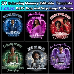 10+In Loving Memory Design Canva Editable Bundle, Memorial &Funeral Bundle,RIP Different Heaven Background Template,Drag and drop your image