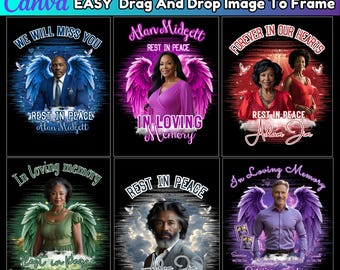 10+In Loving Memory Design Canva Editable Bundle, Memorial &Funeral Bundle,RIP Different Heaven Background Template,Drag and drop your image
