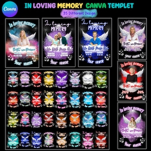 35 In Loving Memory Design Canva Editable Bundle, Memorial Design Bundle, 35 Different Design, Memorial Backgrounds Template,Drag your image