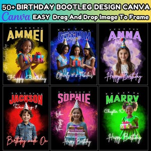 Kids Birthday Bootleg Canva Editable Templates, Kids Custom Birthday Designs, 50+ Sports bootleg Template, Digital Download, Drag Your Image