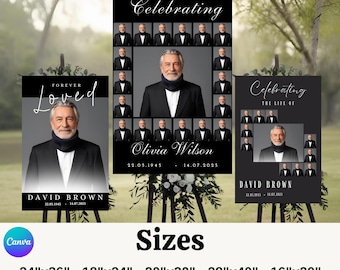 30 Funeral Photo Collage Sign Set Templates, Funeral Welcome Sign Template, Celebration of Life, In Loving Memory, Memorial Poster Drag Drop