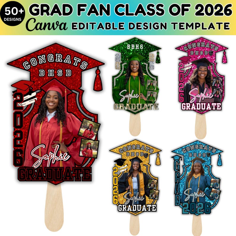 50+ Grad Fan Canva Editable Template, Class of 2026 Graduation Paddle ...