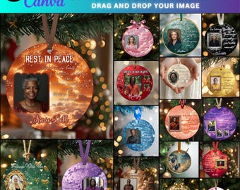 40+ Memorial Christmas Ornament Bundle Canva Editable Template,Round Christmas in Heaven,In loving Memory Memorial Ornament,Digital download