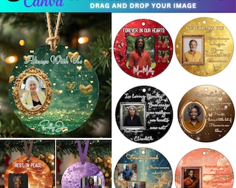 Memorial Christmas Ornament Bundle Canva Editable,40+ Round Christmas in Heaven,In loving Memory Memorial Ornament Template,Digital download