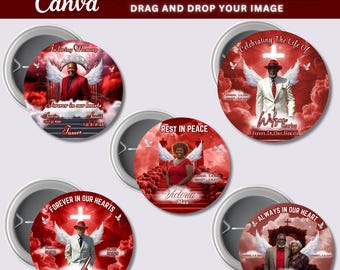 In Loving Memory Pin Button Templates, Mega Memorial Canva Bundle, Editable Funeral Button Favors, 20+ RIP Photo Badge PNG Designs, Digital