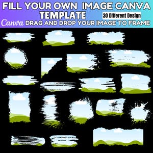 Bleach Effect Distressed Edge Canva Editable Frames Bundle, Fill Your Own Paint Splash, Canva Drag and Drop Photo Paint Splatter Canva Frame
