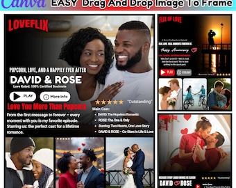 15 + Paar Movie Poster Canva bearbeitbare Vorlage, Jubiläumsfilm Poster Bundle, Valentinstag, Paargeschenk, Jubiläumsgeschenk, Lovesflix