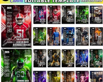 Plantilla editable para póster de fútbol en Canva, banner para la noche de los seniors de fútbol, 25 fondos y telones de fondo digitales para deportes senior, descarga digital