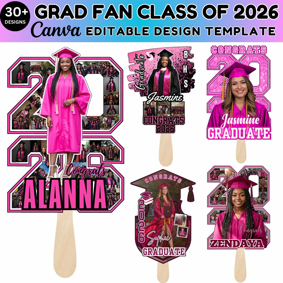 Grad Fan Template Canva Editable, Personalized Graduation Cake Topper ...
