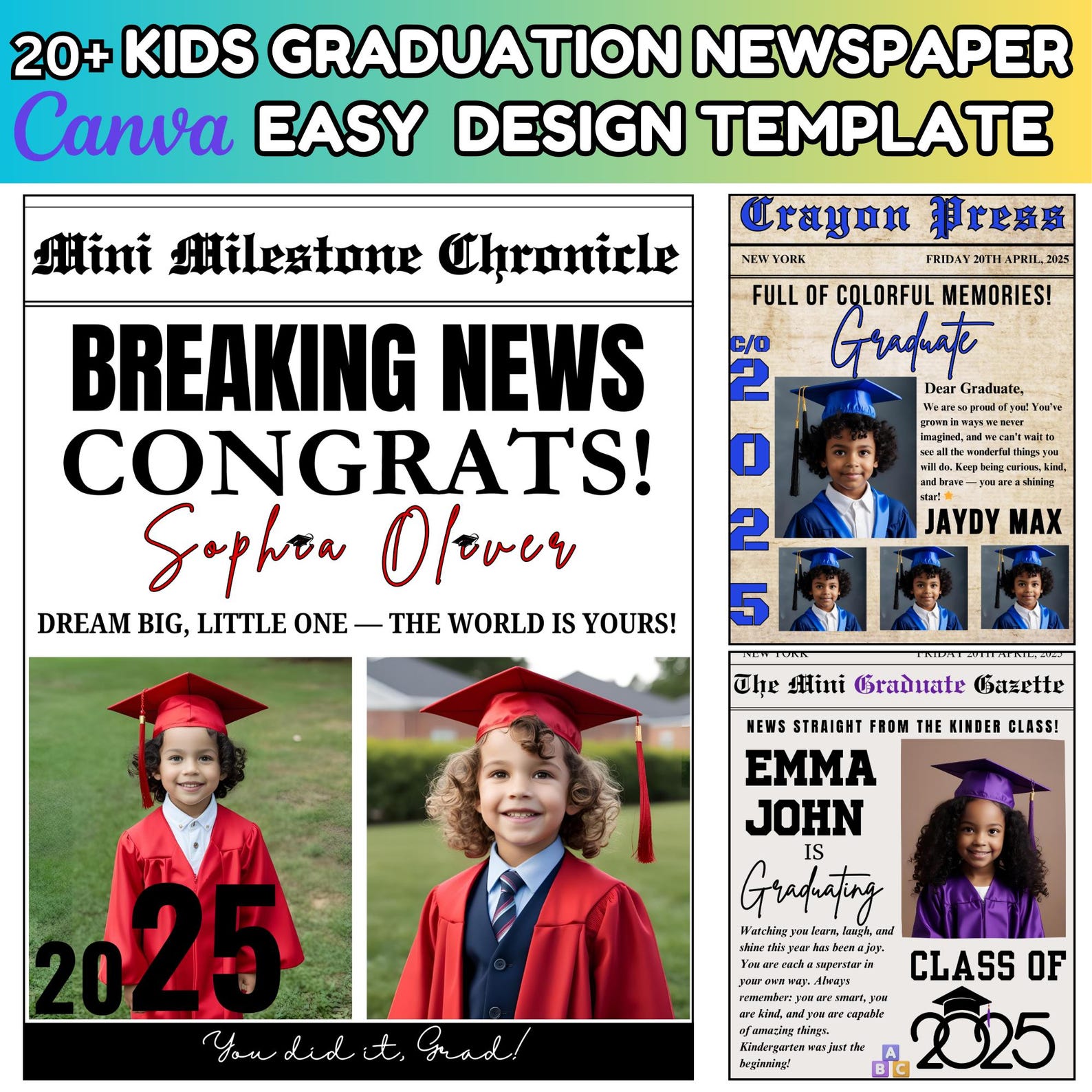 20+ Kids News Paper Graduation Canva Templates Editable, Kindergarten ...