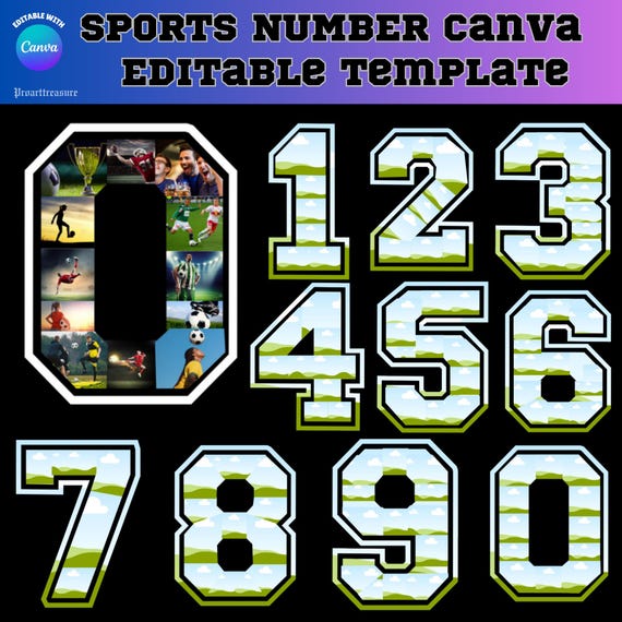 Sports Number Photo Collage Canva Frame Template, Editable Canva Template For a Numbered Photo, Canva Easy Drag And Drop, Number Photo Print