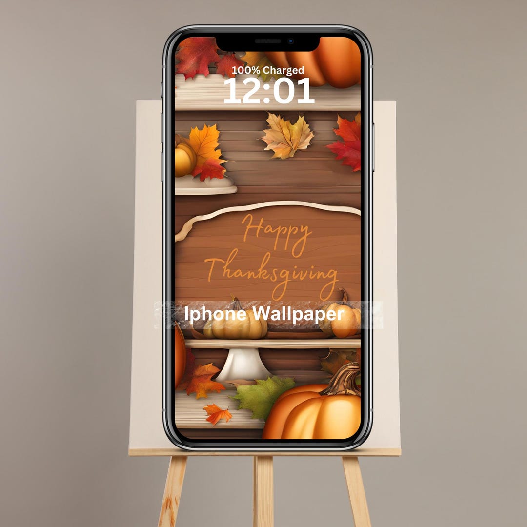 Thanksgiving iPhone Wallpaper: Autumn Leaves & Pumpkins (digital
