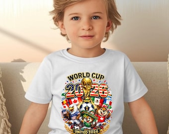 Camiseta infantil World Soccer 2026: Camiseta infantil de manga curta com estampa da bandeira dos EUA para jogos e crianças pequenas.