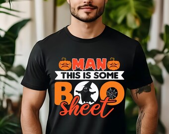 Halloween Shirt: "Lustiges Halloween Shirt: ""Boo Sheet" Geister Grafik Tee."
