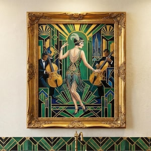 Art Deco Jazz Age Poster, Flapper and Musicians (Digital Download)