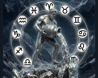 Aquarius Zodiac Wall Art, Water Bearer Astrology Poster, Celestial Decor (Digital Download)