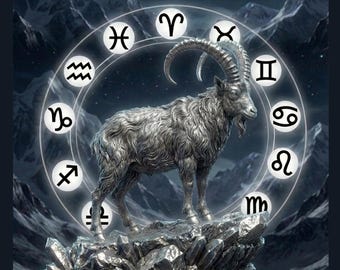 Capricorn Zodiac Wall Art, Silver Ram Sculpture, Astrology Poster (Digital Download)