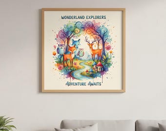 Watercolor Woodland Animals Print, Adventure Awaits (Digital Download)