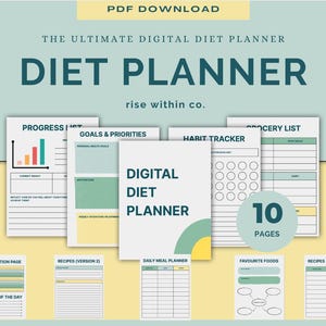Daily Monthly Weekly Meal Planner with Grocery List Printable Template, 7 Day Menu Plan, Food Planner, Health & Fitness, A4/A5/Letter/Half