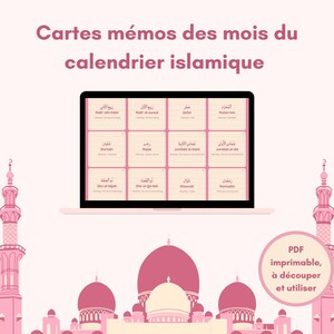 Flashcards – Mois du calendrier islamique – PDF à imprimer – Arabe, translittération et signification