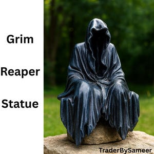 Sitting Grim Reaper Statue: Gothic Halloween Decor