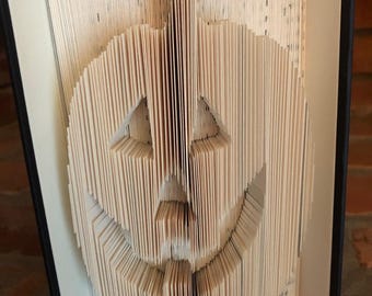 JACK-O-LANTERN, Halloween Book w/ribbon Art Sculpture: Cut & Fold Book Decor