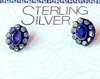 Vintage Sterling Silver Amethyst Stud Earrings