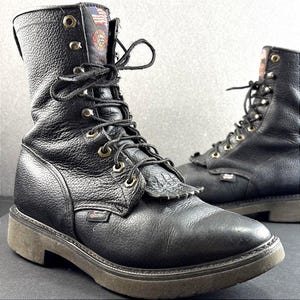 Justin Original Workboot Mens 8 EE Black Leather Lace Up Kiltie Boots USA Made