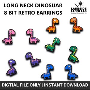 8 Bit Long Neck Dinosaur Stud Earrings | Cute | SVG | Digital Download | Retro | Wooden