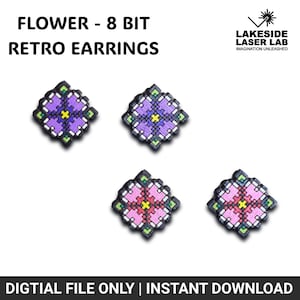8 Bit Retro Flower Earring | Digital Download | SVG | Laser File | Wooden | Floral