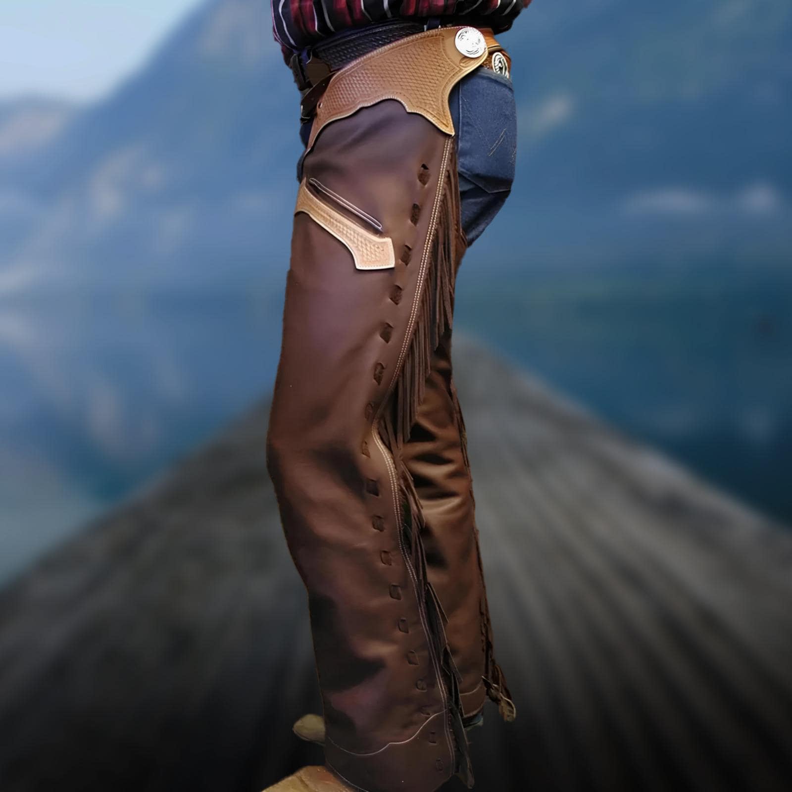 Fringe Shotgun Chaps for Men Western Cowboy Top Grain Leather Pants  Handmade Basketweave Yokes Rodeo Riding Outfit