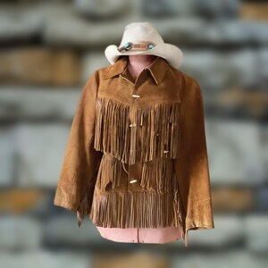 70er Jahre Damen Wildleder Fransenjacke in braun – Western Hippie Vintage Boho Stil – Cowgirl Festival Outfit
